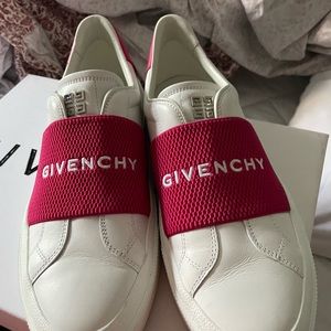 Givenchy White Leather Slip-On Sneakers with Pink Elastic Band